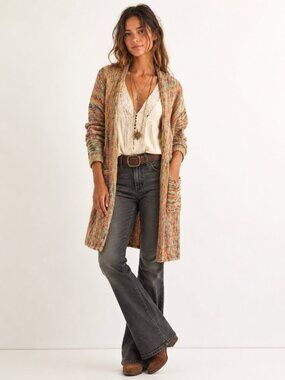 Blakeley Multicolor Knit Cardigan Sweater Long Duster Open Front Pockets OS